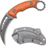 Karambit-Messer mit fester Klinge aus D2-Stahl + G10-Griff, Outdoor-Klauenmesser mit Schutzhlle, EDC-Werkzeug, Orange