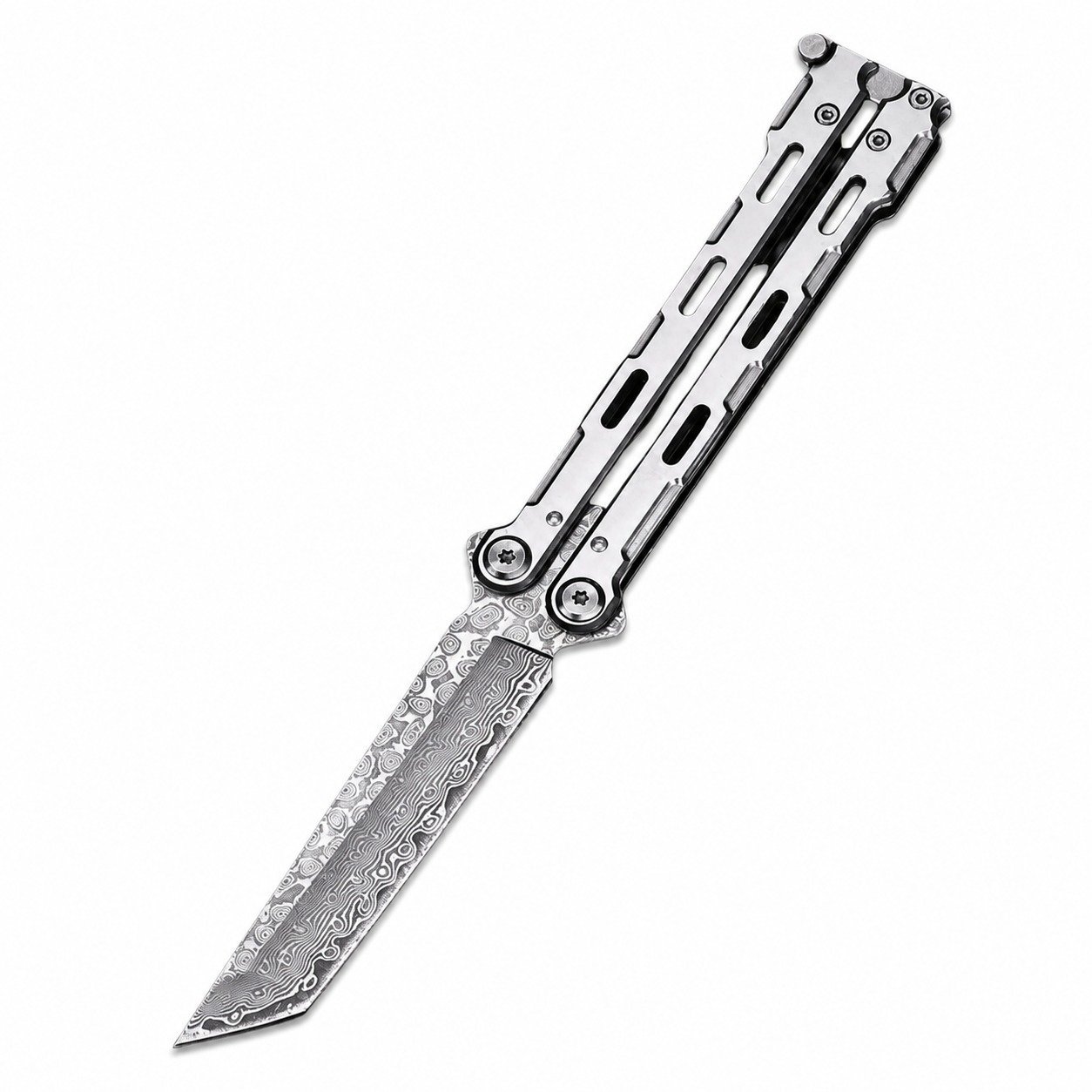 18019-main-white-clean Damaskus Balisong Ganzstahl-Trainingsmesser, ungeschärft