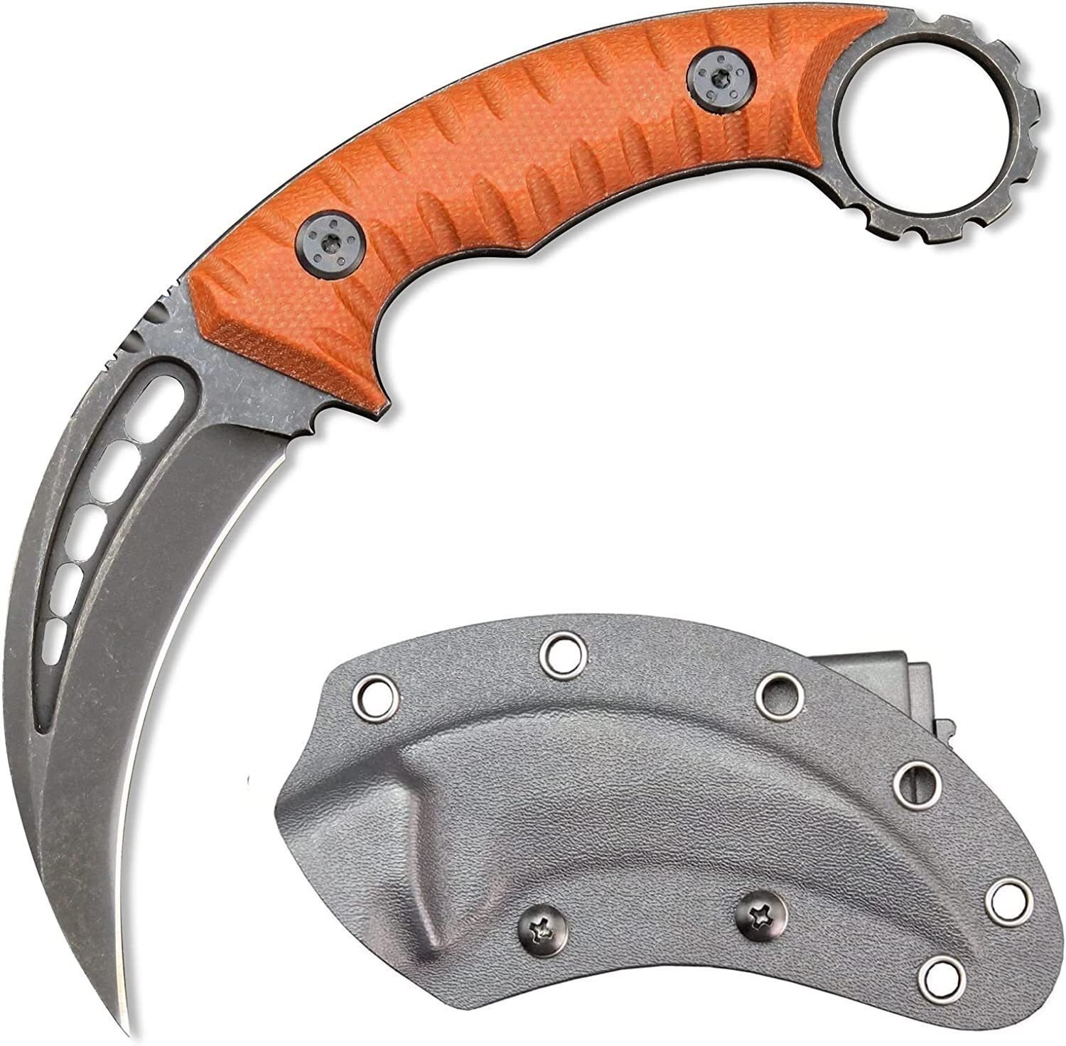 18656-main-white-clean Karambit-Messer mit feststehender Klinge – Klauenmesser aus D2-Stahl mit G10-Griff und Scheide (Orange)