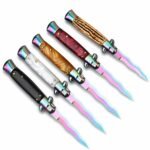 Buntes Stiletto-Messer mit Wellenklinge – automatisches Flick-Messerset mit gemischten Griffen