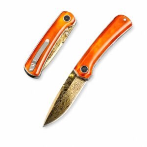 Extreme 2-Kohlenstoffstahl-Damastmesser mit blauem Finish und rotem Knochen
