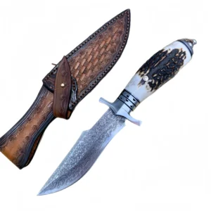 Gerades Bowie-Damastmesser mit Geweihgriff