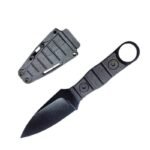 Gerades Outdoor-Messer, hohe Härte, Schärfe, taktisches kleines gerades Messer, mit K-Scheide A-6 Schwarz/schwarzer Griff
