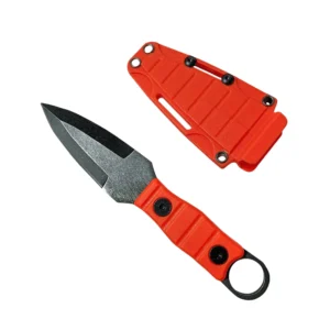 Gerades Outdoor-Messer, hohe Härte, Schärfe, taktisches kleines gerades Messer, mit K-Scheide A-3 Stonewashed/Orange-Griffen